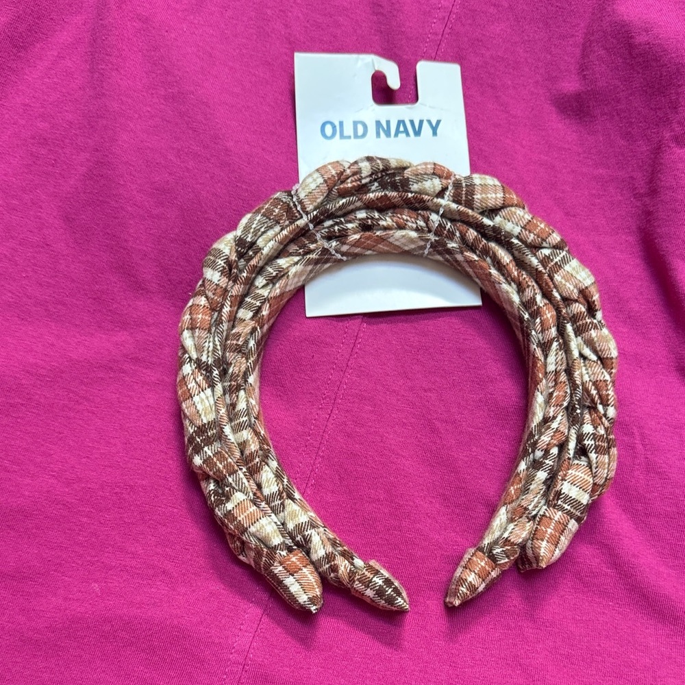 Old Navy Brown and Cream Plaid Headbands